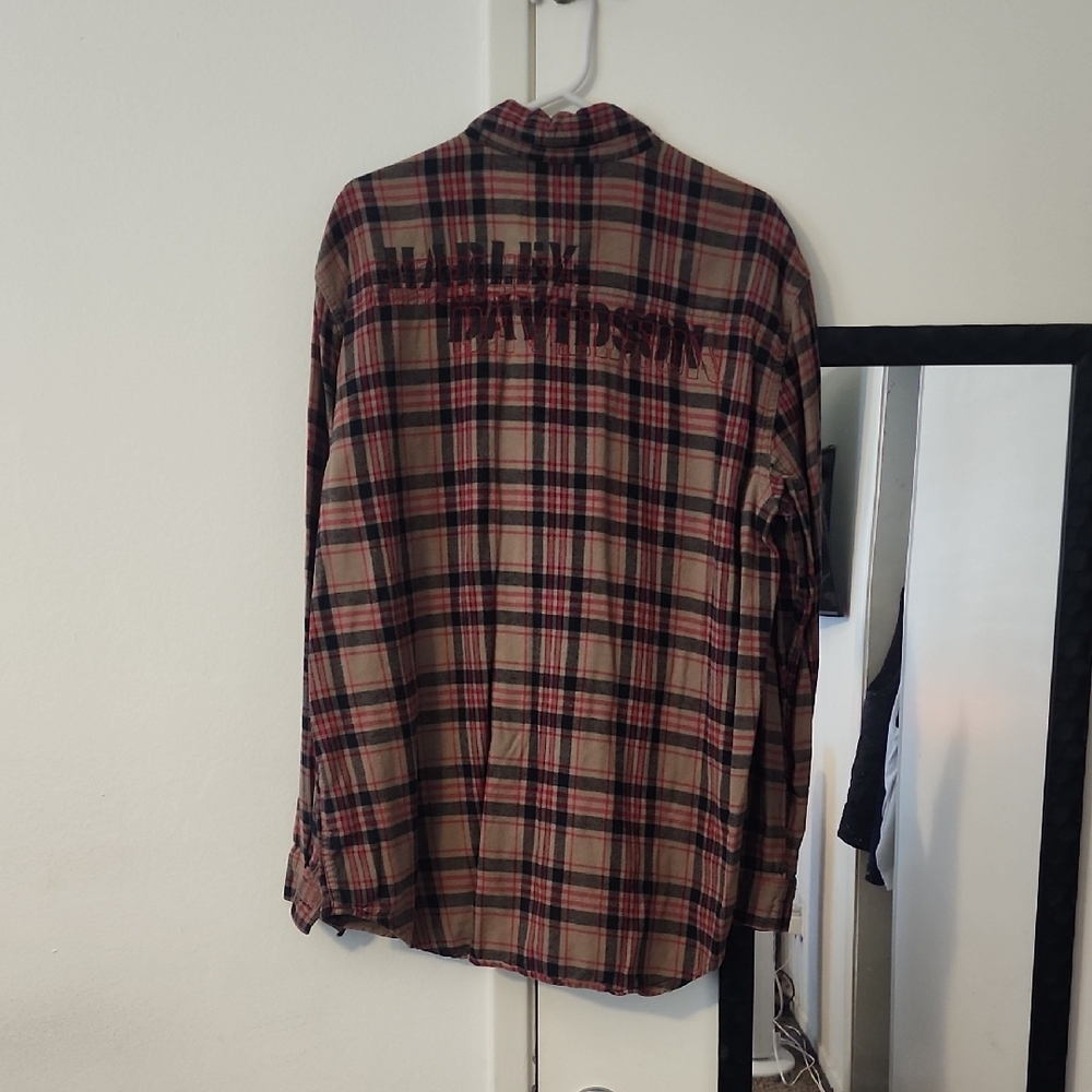 Harley-Davidson Red and Tan Indie Sleeze Grunge Plaid Shirt - Picture 3 of 6
